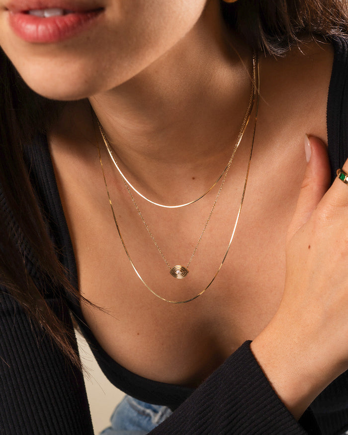 14K Gold Diamond Ribbed Evil Eye Necklace, photo 4
