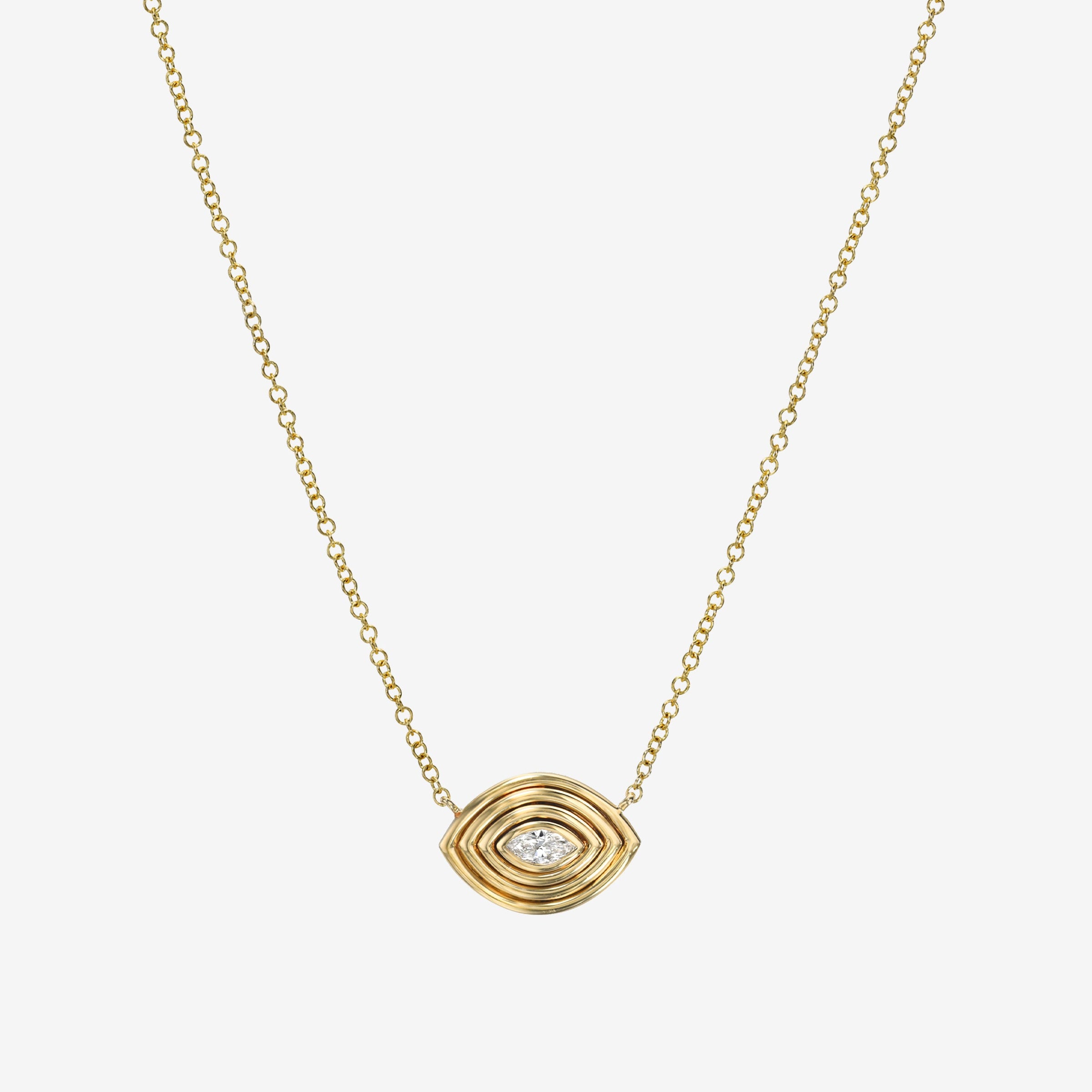 14K Gold Diamond Ribbed Evil Eye Necklace, photo 1