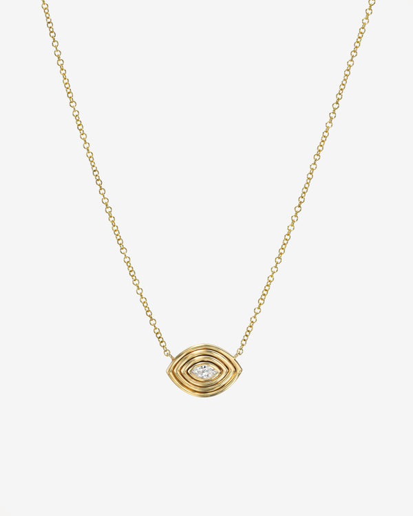 14K Gold Diamond Ribbed Evil Eye Necklace, photo 1