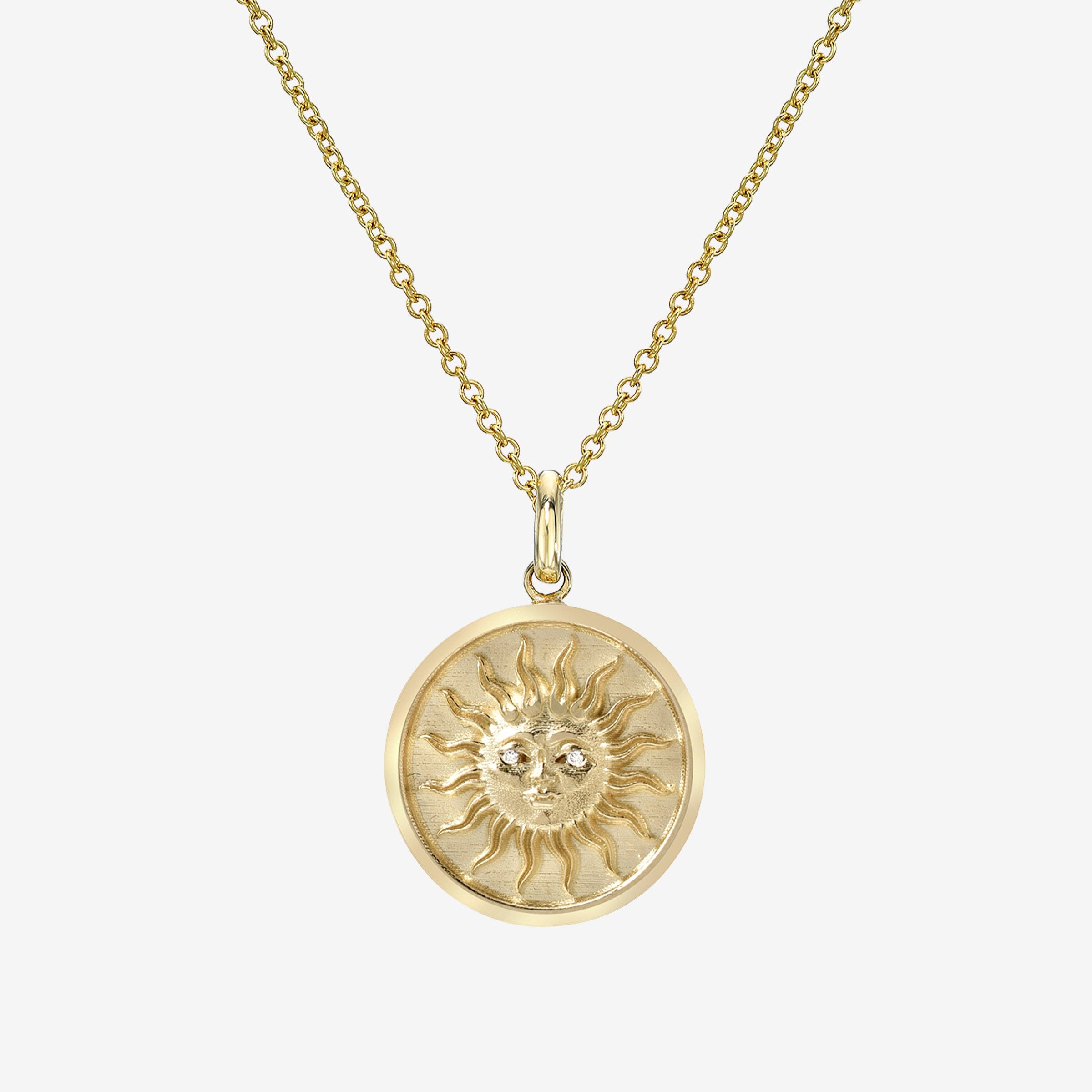 14K Gold Diamond Sun Medallion Necklace, photo 1