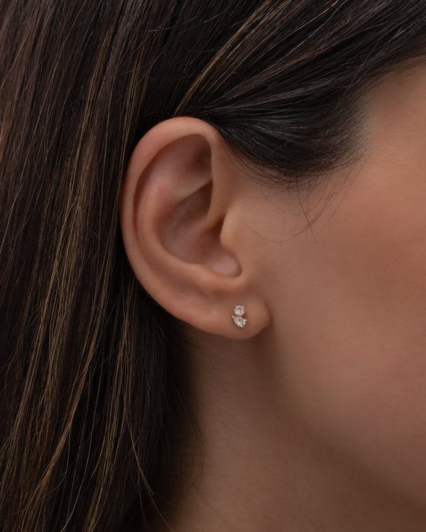 14K Gold Toi et Moi Diamond Stud Earrings, photo 2