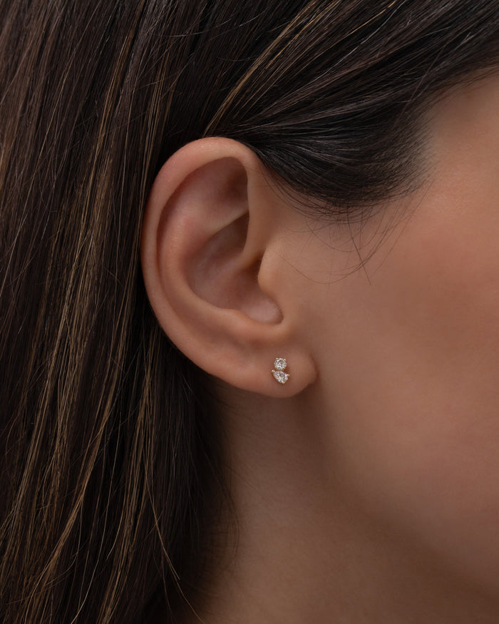 Aretes de botón Toi et Moi de diamantes en oro de 14K, foto 2