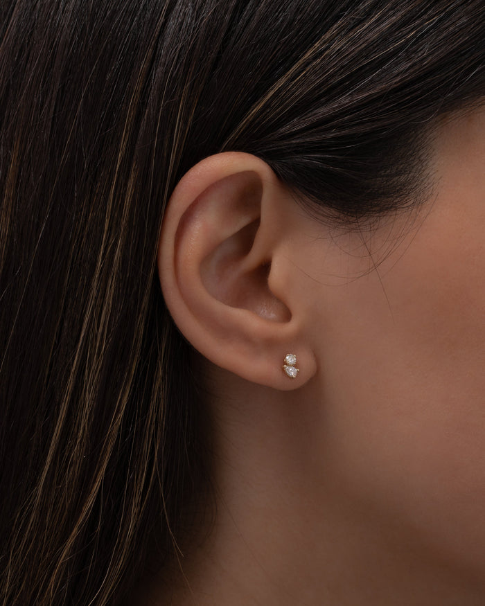 Aretes de botón Toi et Moi de diamantes en oro de 14K, foto 3