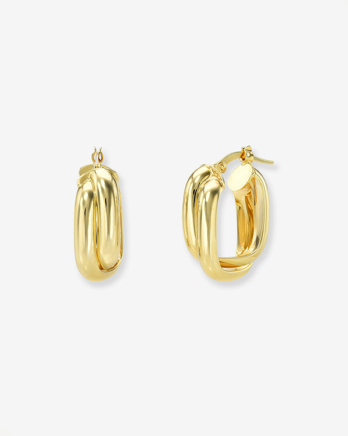 Aretes de aro ovalados de doble torsión en oro de 14K, foto 1
