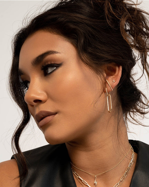 Aretes de botón de barra curva con diamantes en oro de 14K, foto 2