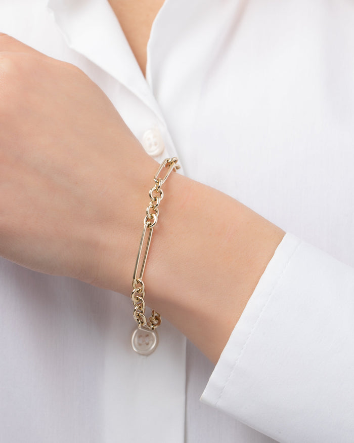 Pulsera de cadena Paper Clip alargada en oro de 14K, foto 3