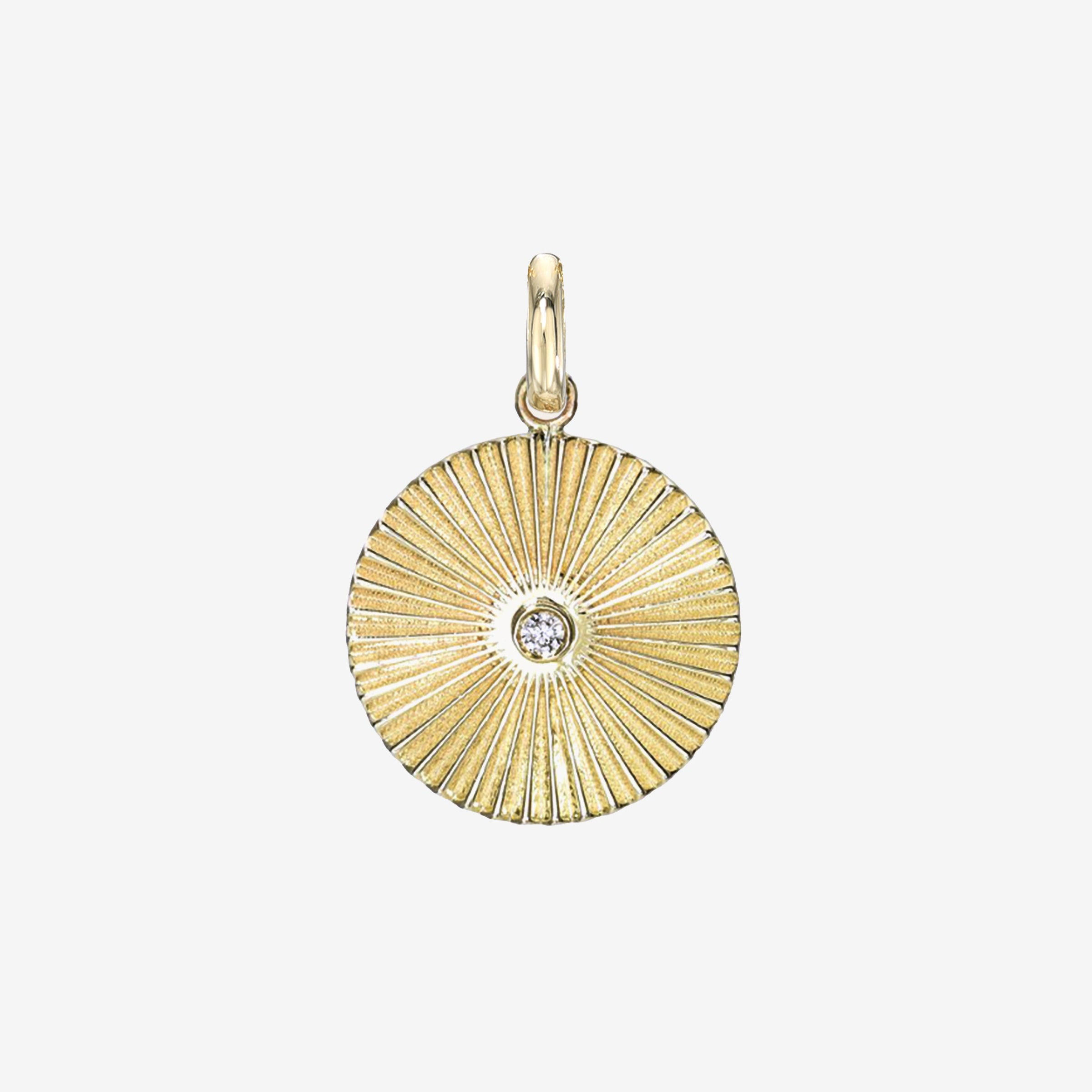 14K Gold Fluted Disc with Diamond Pendant, photo 1