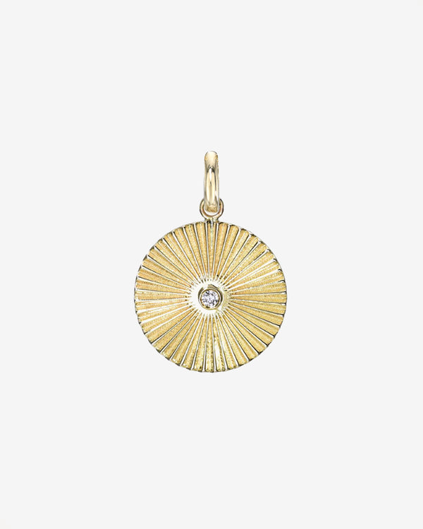 14K Gold Fluted Disc with Diamond Pendant, photo 1