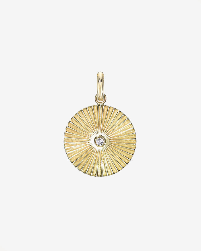 14K Gold Fluted Disc with Diamond Pendant, photo 1
