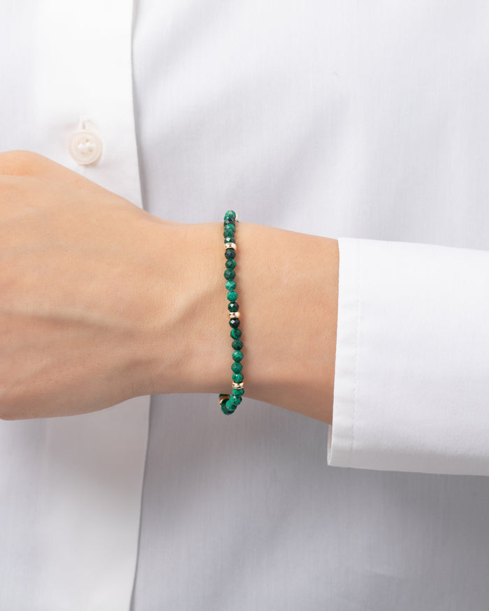 Pulsera de cuentas segmentada de malaquita en oro de 14K, foto 2