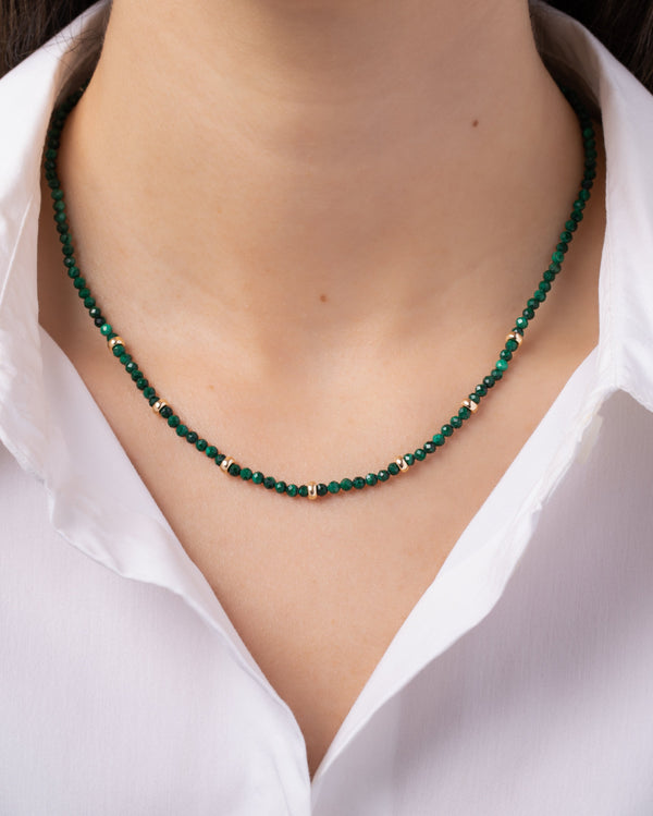 14K Gold Malachite Segment Bead Necklace, photo 2