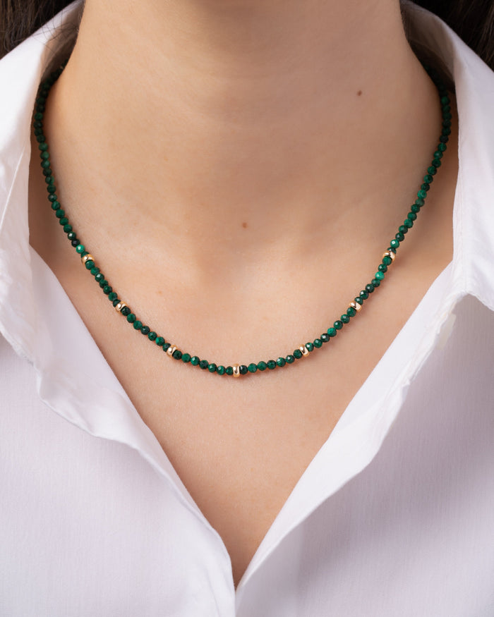 14K Gold Malachite Segment Bead Necklace, photo 2