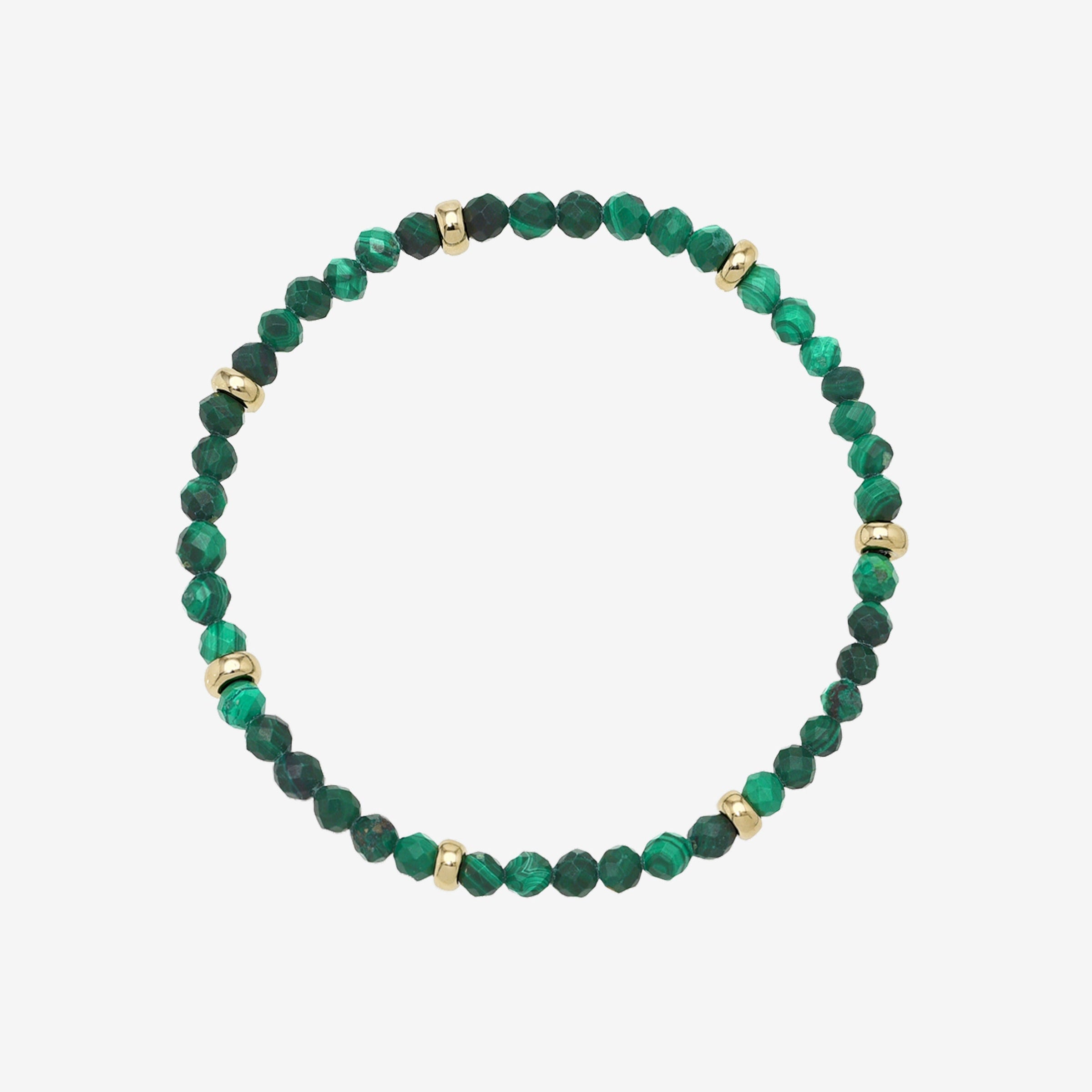 Pulsera de cuentas segmentada de malaquita en oro de 14K, foto 1