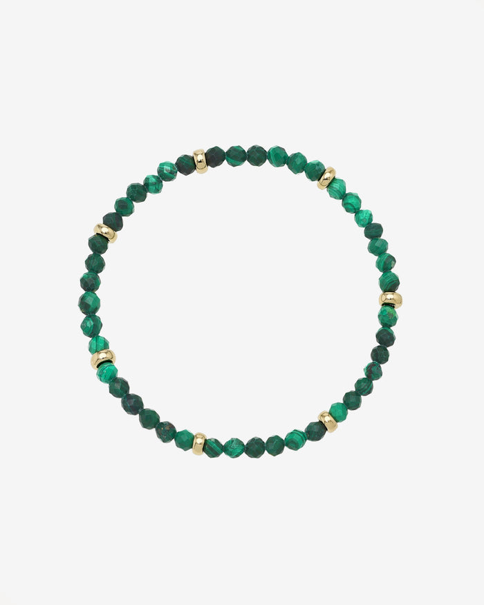 Pulsera de cuentas segmentada de malaquita en oro de 14K, foto 1