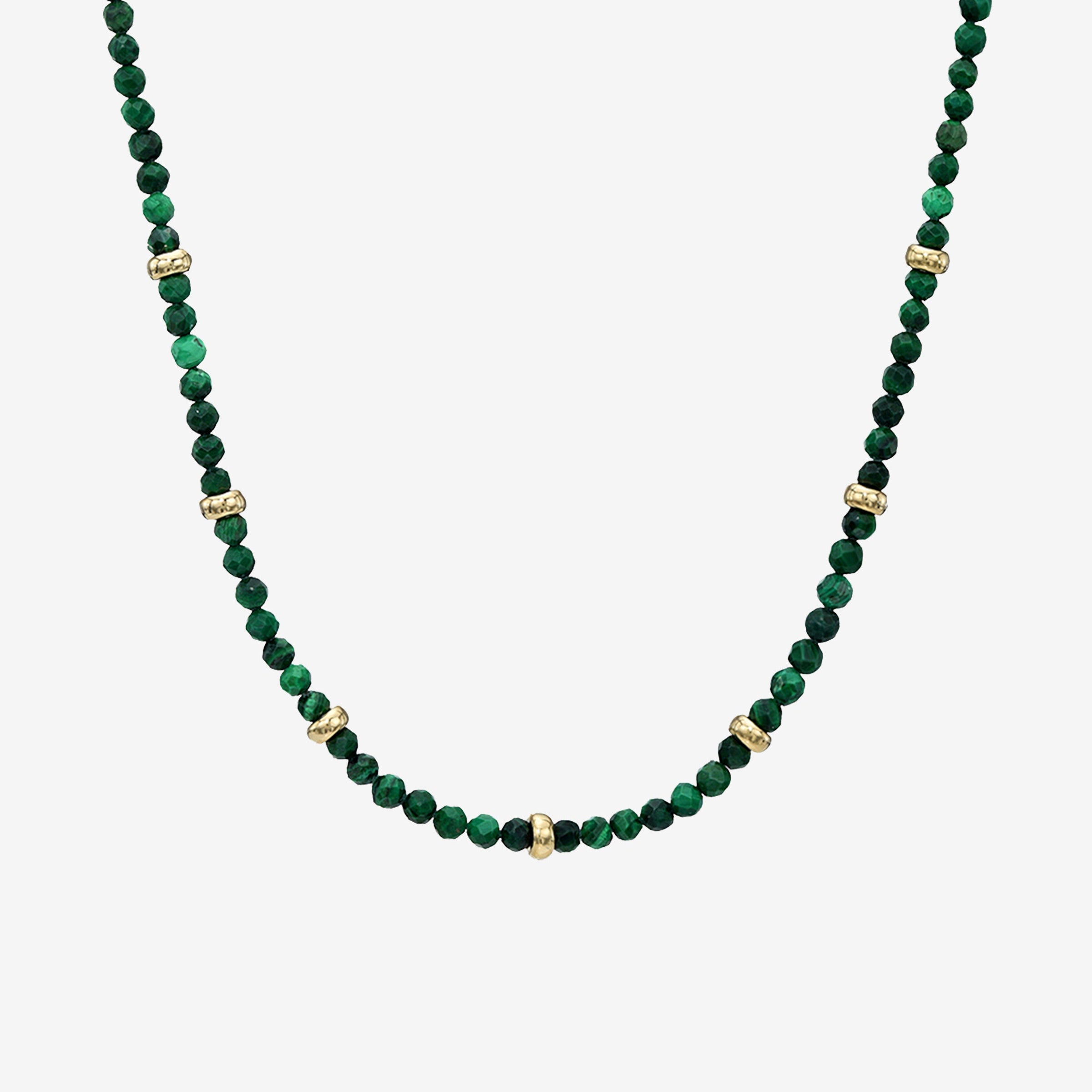 14K Gold Malachite Segment Bead Necklace, photo 1