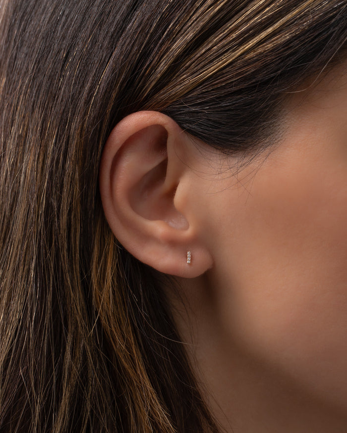 14K Gold Mini Diamond Bar Stud Earrings, photo 3