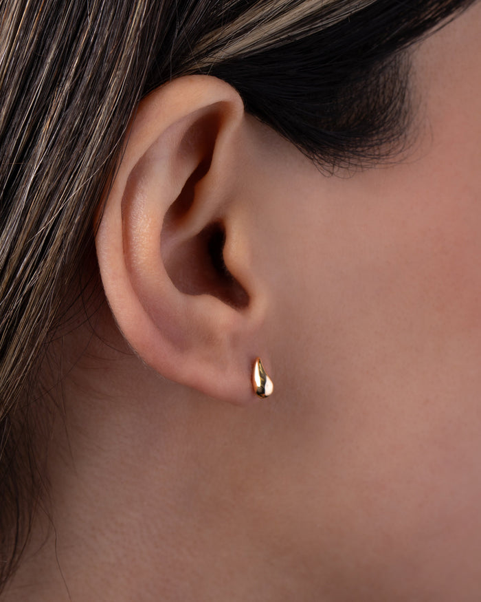 Aretes de botón de gota mini en oro de 14K, foto 4