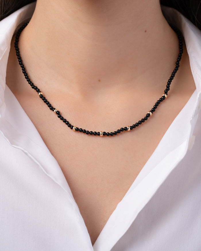 Collar de cuentas con segmentos de ónix negro en oro de 14K, foto 2