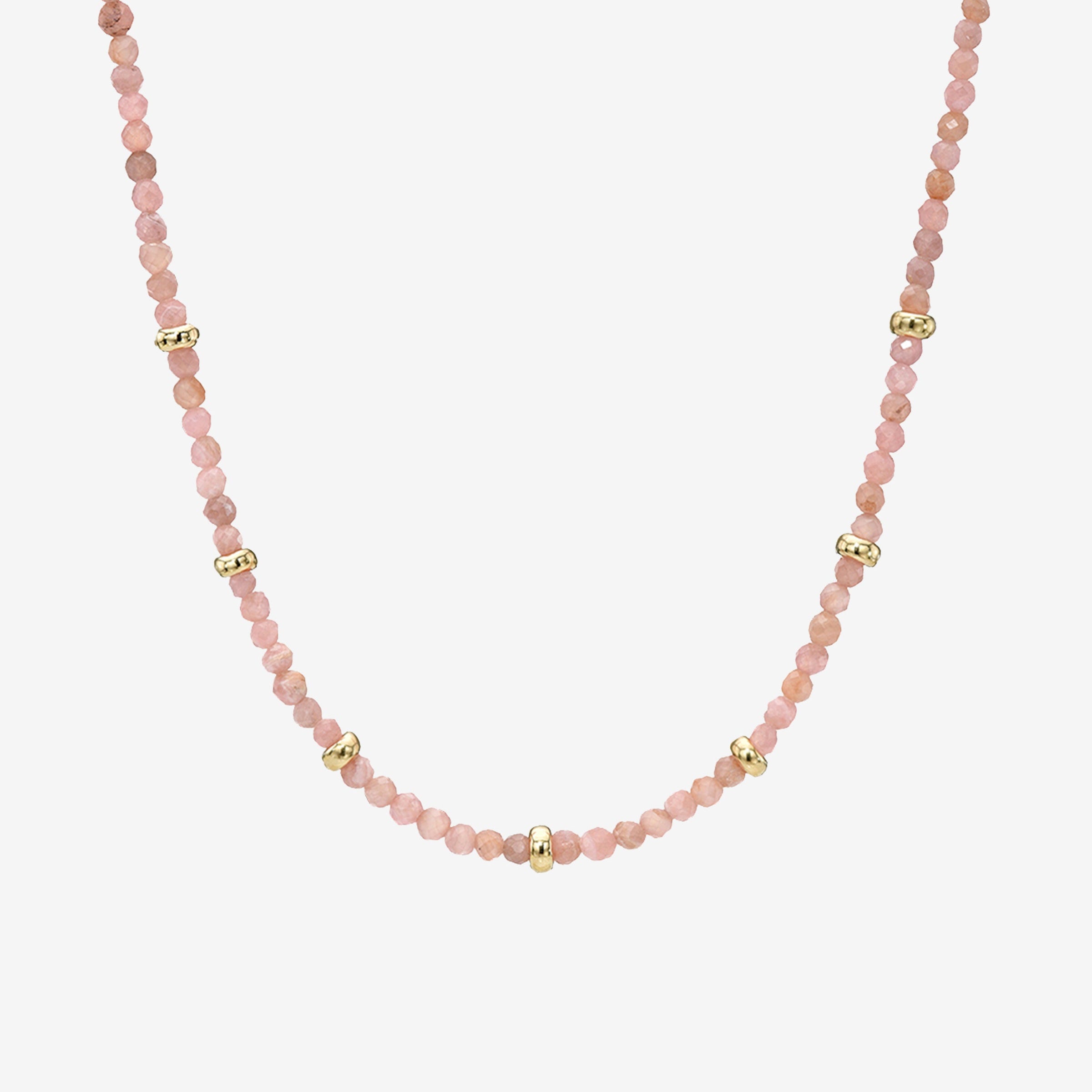 14K Gold Pink Rhodochrosite Segment Bead Necklace, photo 1