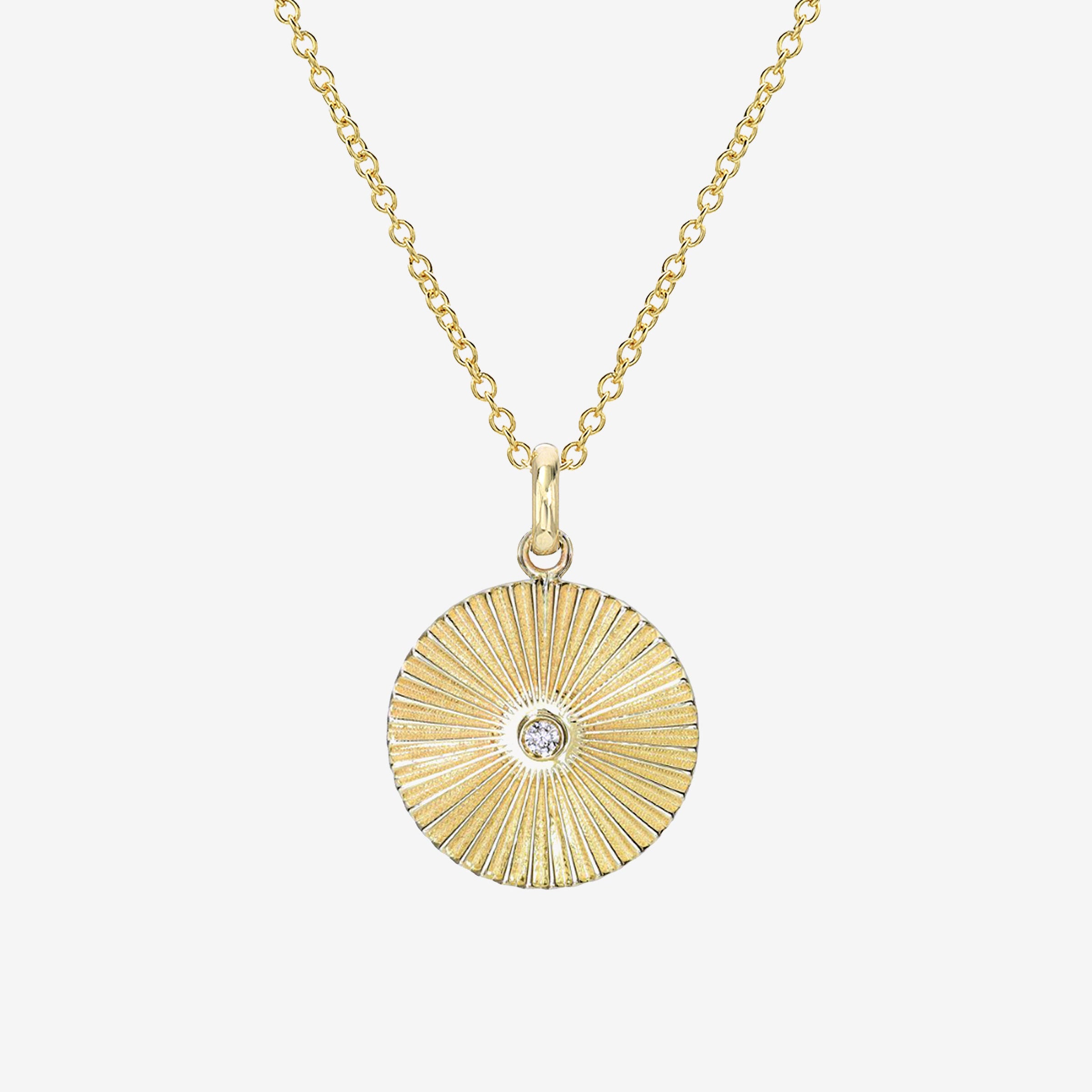 Collar de disco Fluted con diamante en bisel en oro de 14K, foto 1