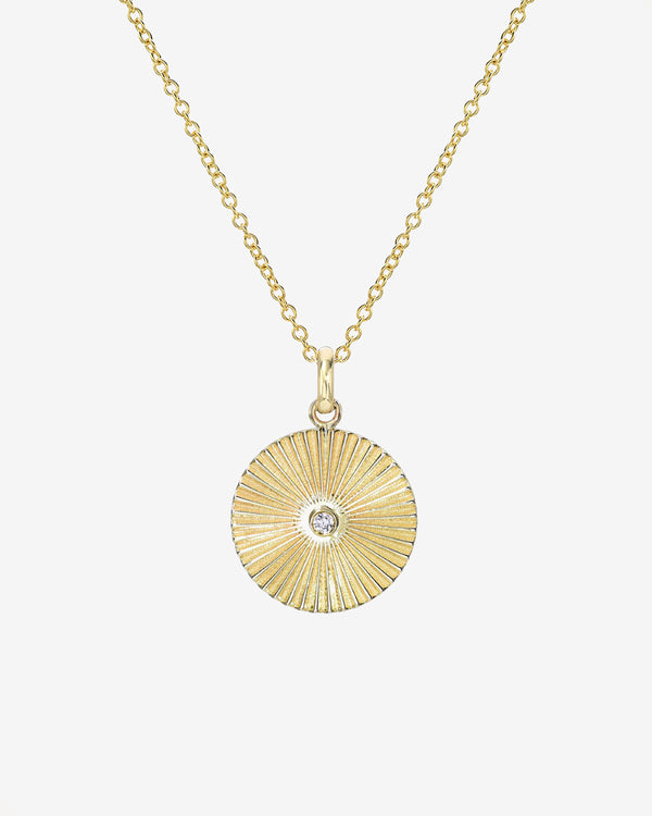 14K Gold Fluted Disc Bezel Diamond Necklace, photo 1