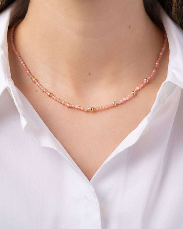 14K Gold Pink Rhodochrosite Segment Bead Necklace, photo 2