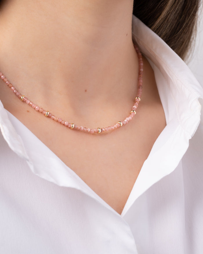 14K Gold Pink Rhodochrosite Segment Bead Necklace, photo 3