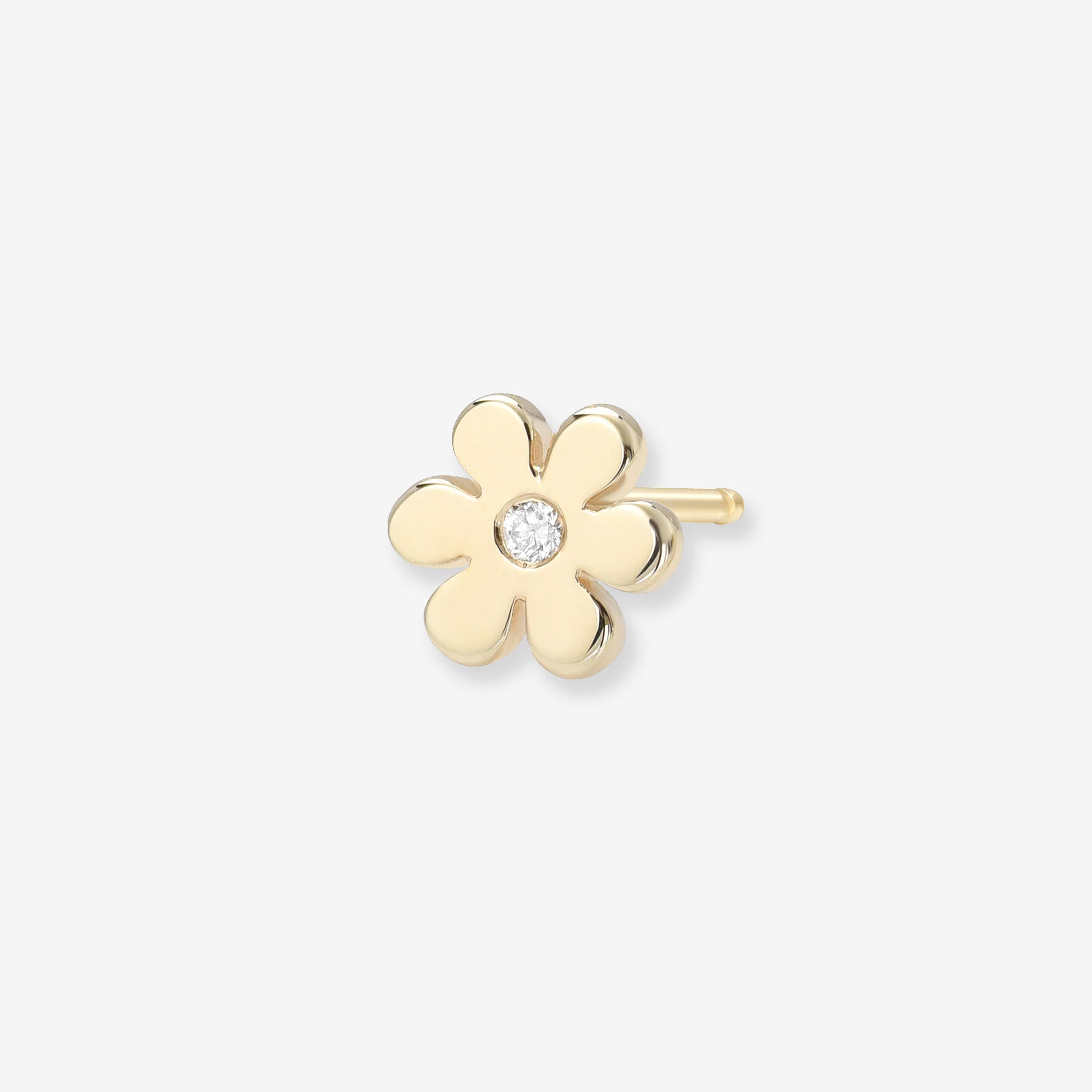 14K Gold Tiny Flower with Diamond Stud Earring, photo 1