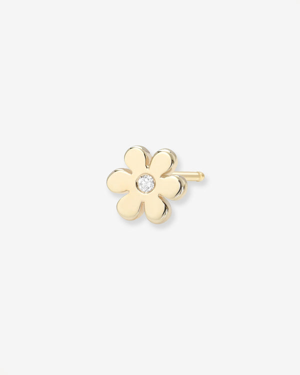 14K Gold Tiny Flower with Diamond Stud Earring, photo 1