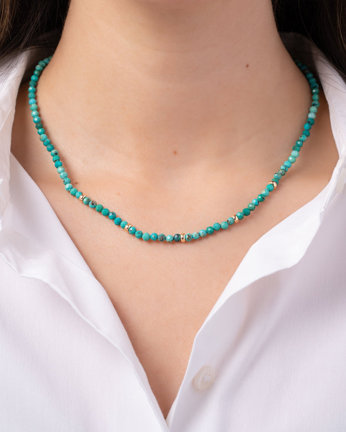 14K Gold Turquoise Segment Bead Necklace, photo 2