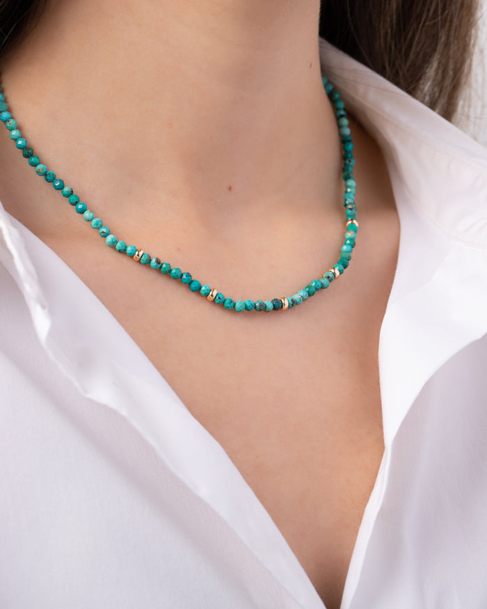 14K Gold Turquoise Segment Bead Necklace, photo 3