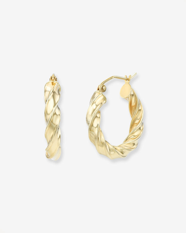 14K Gold Twisted Edge Hoop Earrings, photo 1