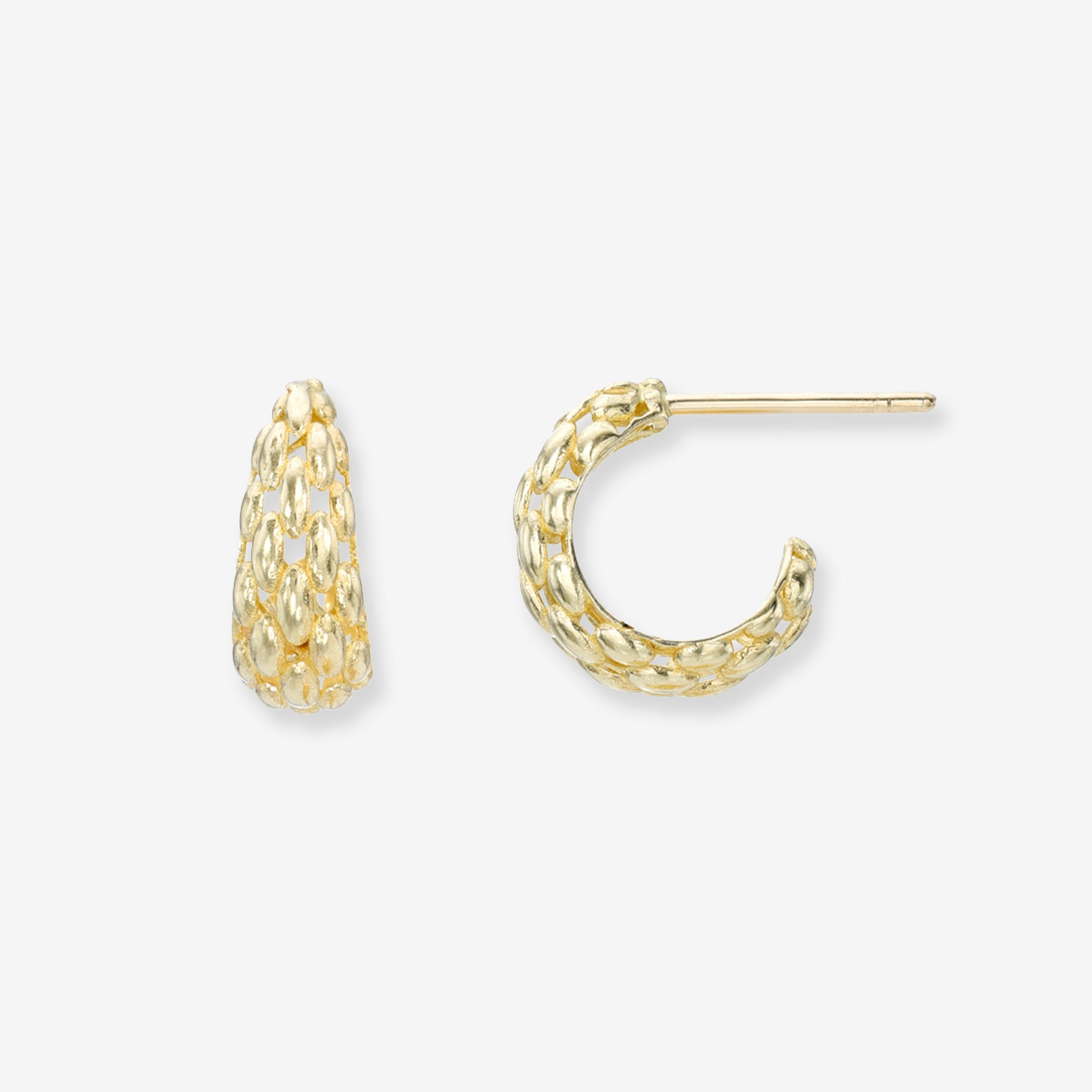 Aretes de botón redondos tejidos en oro de 14K, foto 1