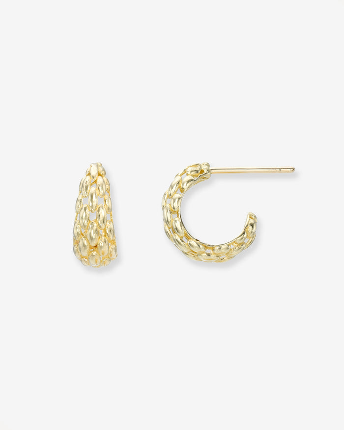 Aretes de botón redondos tejidos en oro de 14K, foto 1