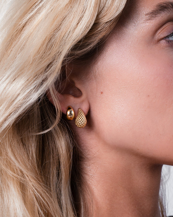 Aretes de botón de gota tejida en oro de 14K, foto 2