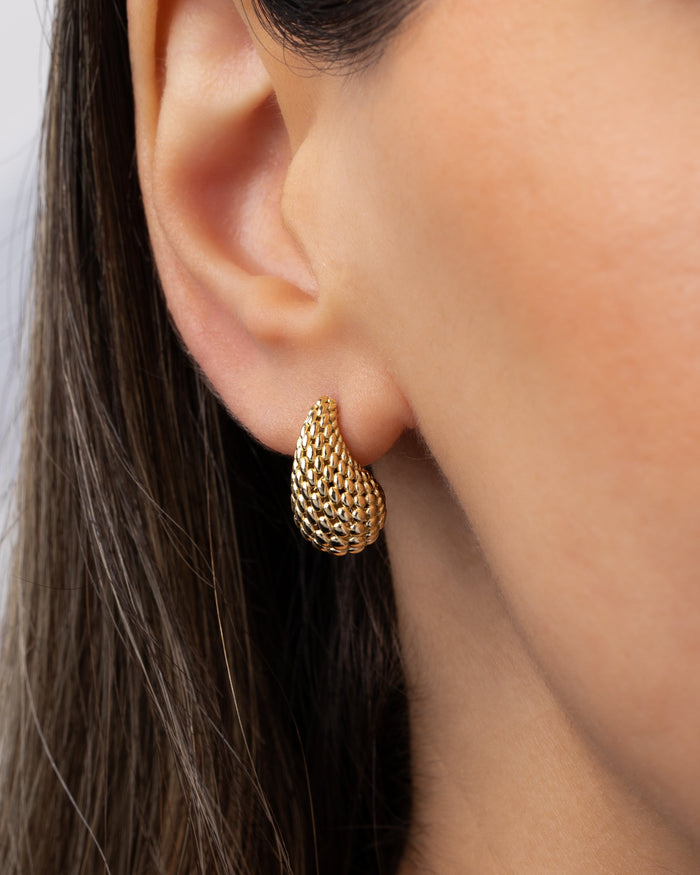 14K Gold Woven Teardrop Stud Earrings, photo 3