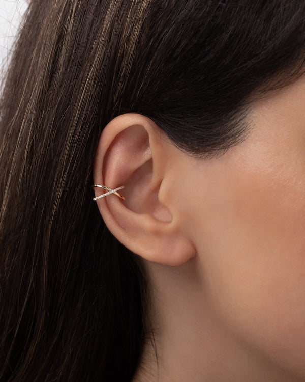 14K Gold and Diamond X Ear Cuff, photo 2