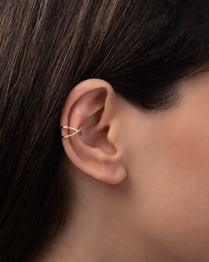 14K Gold and Diamond X Ear Cuff, photo 3