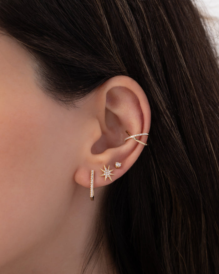 14K Gold and Diamond X Ear Cuff, photo 4