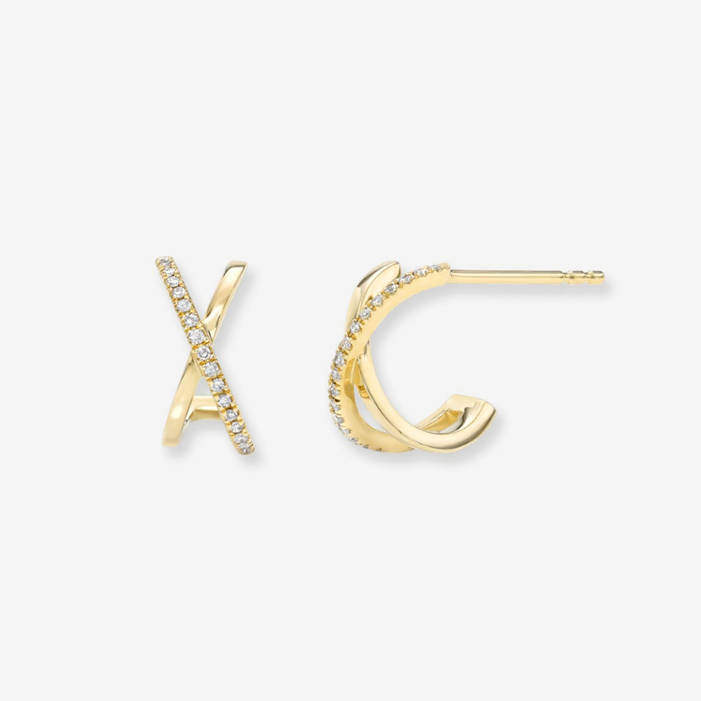 14K Gold Pave Diamond X Stud Earrings, photo 1