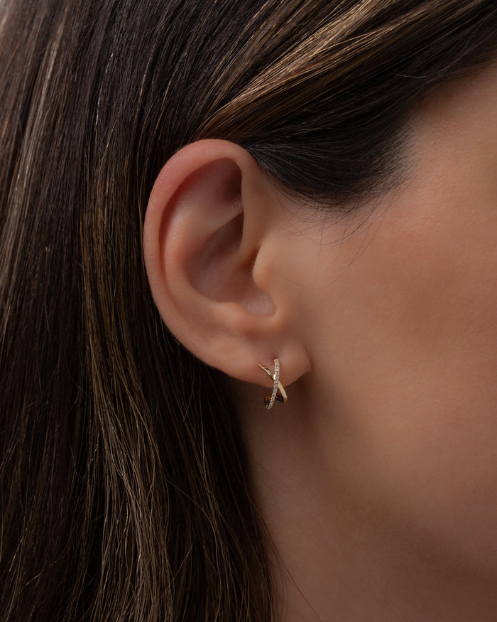 14K Gold Pave Diamond X Stud Earrings, photo 2