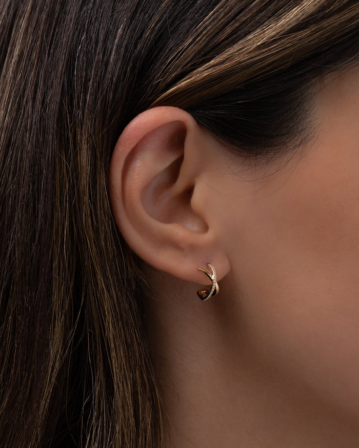 14K Gold Pave Diamond X Stud Earrings, photo 3