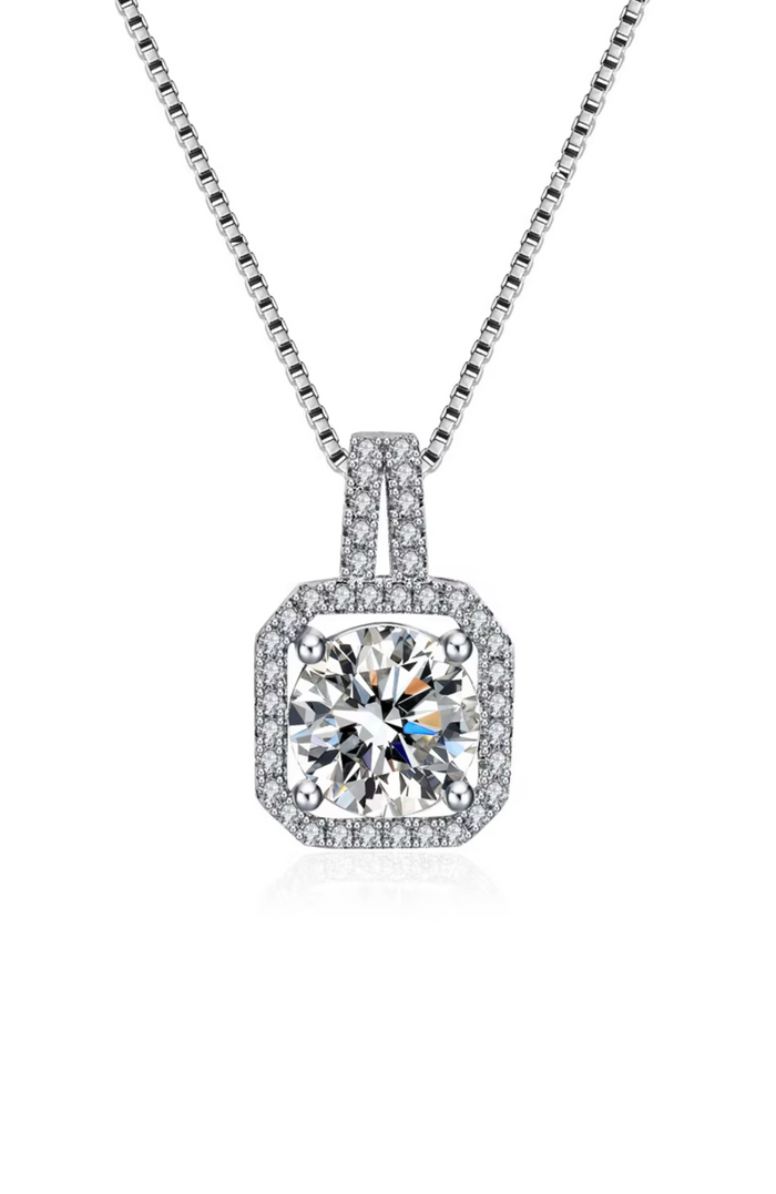 Two Carat Halo Cubic Zirconia Pendant Necklace, photo 8