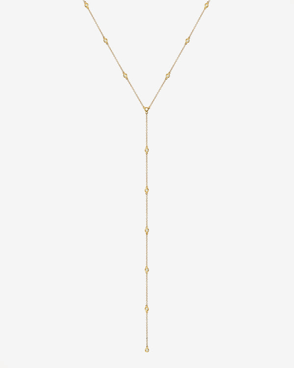 Collar lariat con estaciones de diamantes en bisel en oro de 14K, foto 1