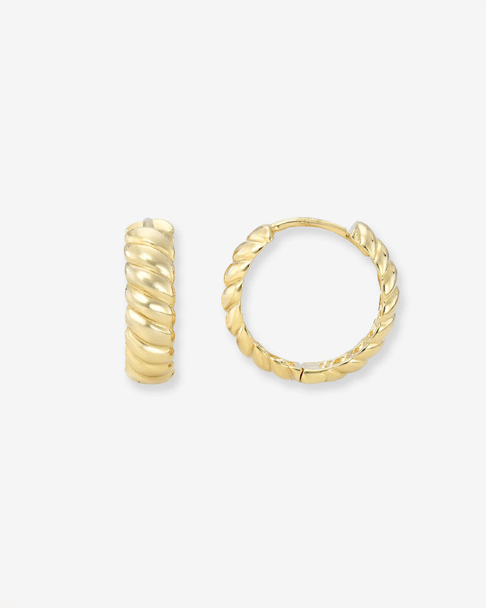 Aretes de aro huggie trenzados en oro de 14K, foto 1