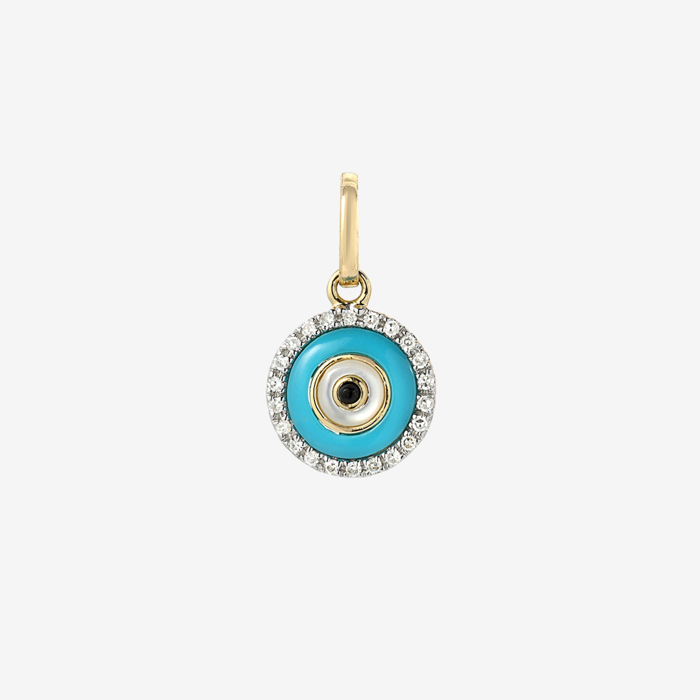 Dije de ojo turco con turquesa y diamantes en oro de 14K, foto 1
