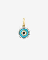 14K Gold Diamond Evil Eye Turquoise Pendant