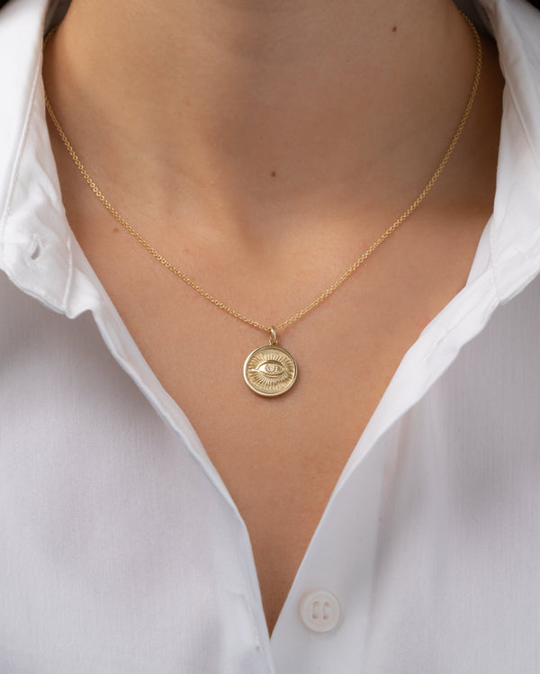 14K Gold Diamond Eye Medallion Necklace, photo 2