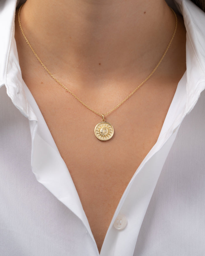 14K Gold Diamond Sun Medallion Necklace, photo 2