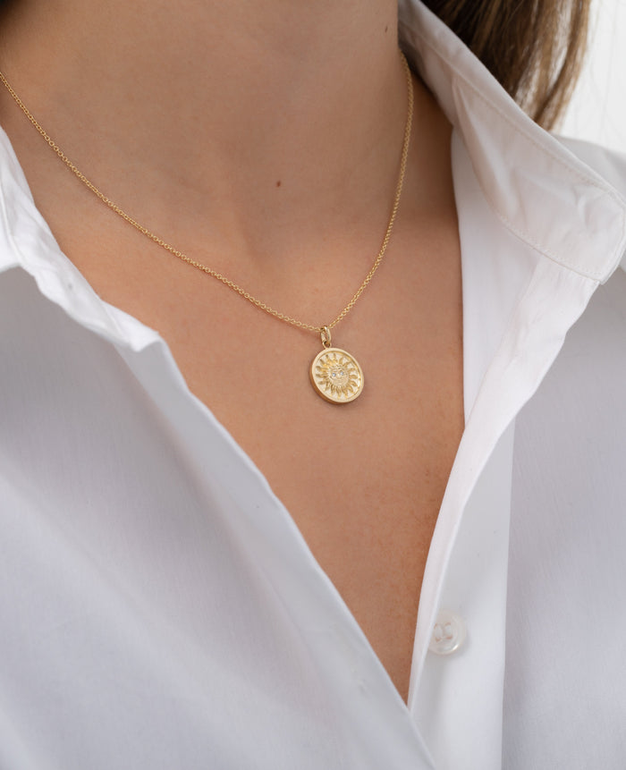 14K Gold Diamond Sun Medallion Necklace, photo 3
